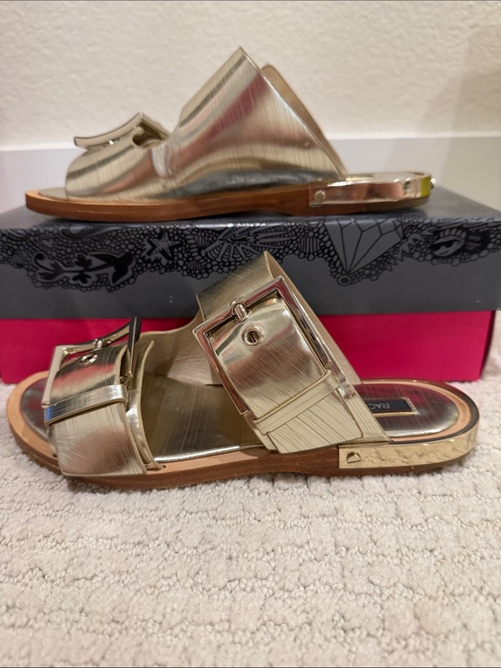 Rachel Zoe Shoes - Rachel Zoe Metallic Gold Double Buckle Slide Mules